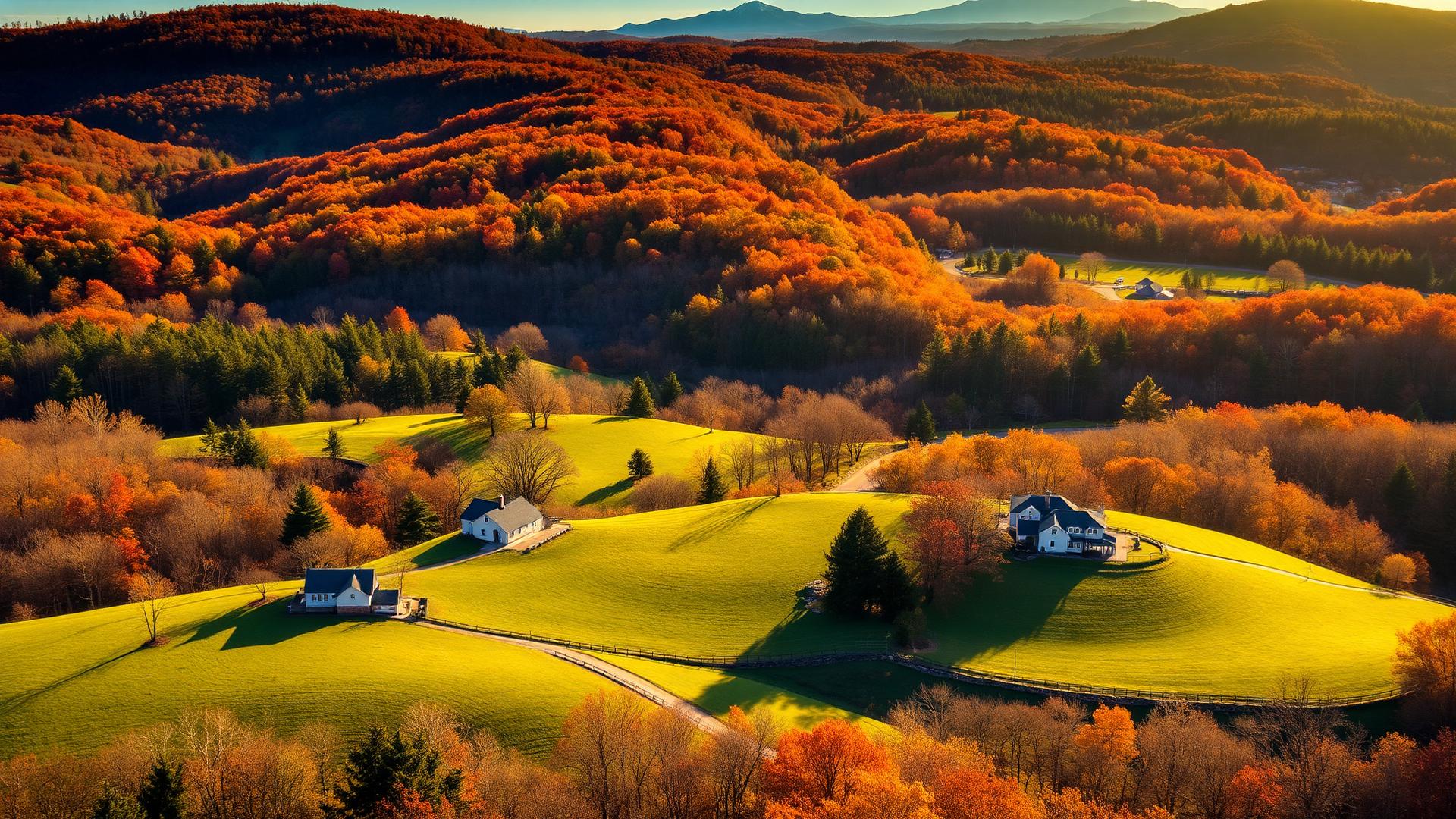 Aerial view of Cheshire County, New Hampshire in autumn